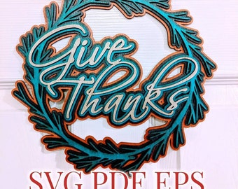 Thanksgiving wreath SVG file, layered wreath PDF, fall wreath, door sign, front door, decorations, EPS, laser cut files, digital download