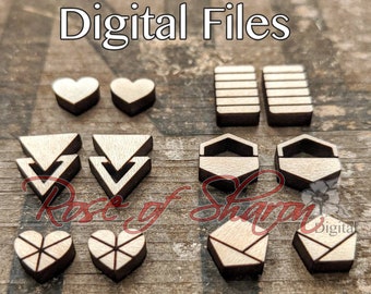 Geometric Stud pack 1 earring SVG files, heart, bars, triangles, hexagon, pentagon, minimalist, jewelry bundle svg, laser cut, glowforge