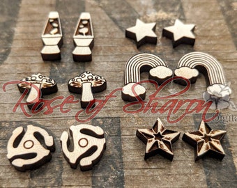 Retro Stud pack 1 earring SVG file, lava lamp, rainbow, mushroom, star, 45 adapter, record, jewelry bundle svg, laser cut glowforge file