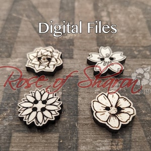 Flower buttons SVG files, sunflower, daisy, plumeria, rose, template, fiber tools, knitting, crochet, sew, laser cut files, glowforge files