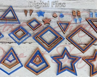 Pack 2 Geometric Nested earring SVG files, square, star, kite, diamond, triangle, wood, macrame, jewelry set svg, laser cut, glowforge files