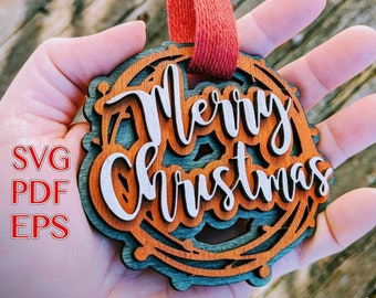 Merry Christmas SVG Ornament file, tree decorations, layered laser cut files, holiday decor, cricut, silhouette, glowforge file, digital svg