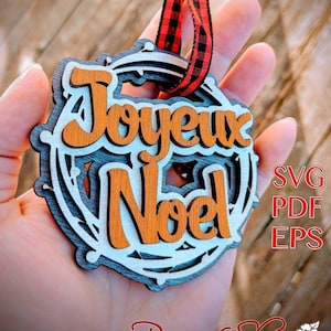 Plik z ozdobami Joyeux Noel SVG, Wesołych Świąt w języku francuskim, ozdoby choinkowe, warstwowe pliki cięte laserowo, cricut, plik glowforge, cyfrowy svg