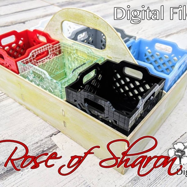 Milk crate AND caddy SVG files set, small, storage & organization, box, bin, farmhouse, rustic, desk organizer, laser cut, vector, glowforge