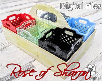 Milk crate AND caddy SVG files set, small, storage & organization, box, bin, farmhouse, rustic, desk organizer, laser cut, vector, glowforge