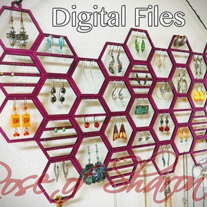 Jewelry display SVG file, honeycomb earring holder, wall hanging Jewelry organizer, necklace storage, vector, laser cutting, glowforge files
