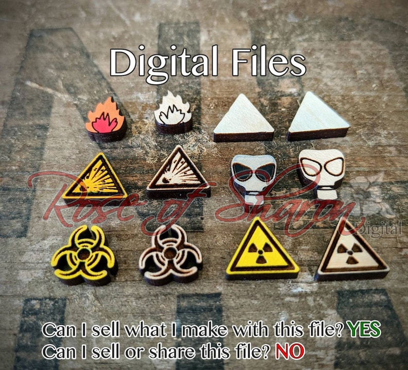 Hazard stud pack 1 earring SVG files, biohazard sign, gas mask, fire, explosion, radiation, jewelry bundle svg, laser cut files, glowforge image 1