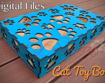 Cat Toy Box SVG, files only, kitten play, cat puzzle box, kitty toy bin, pet gift, cat toy storage, organizer, laser cut, glowforge files
