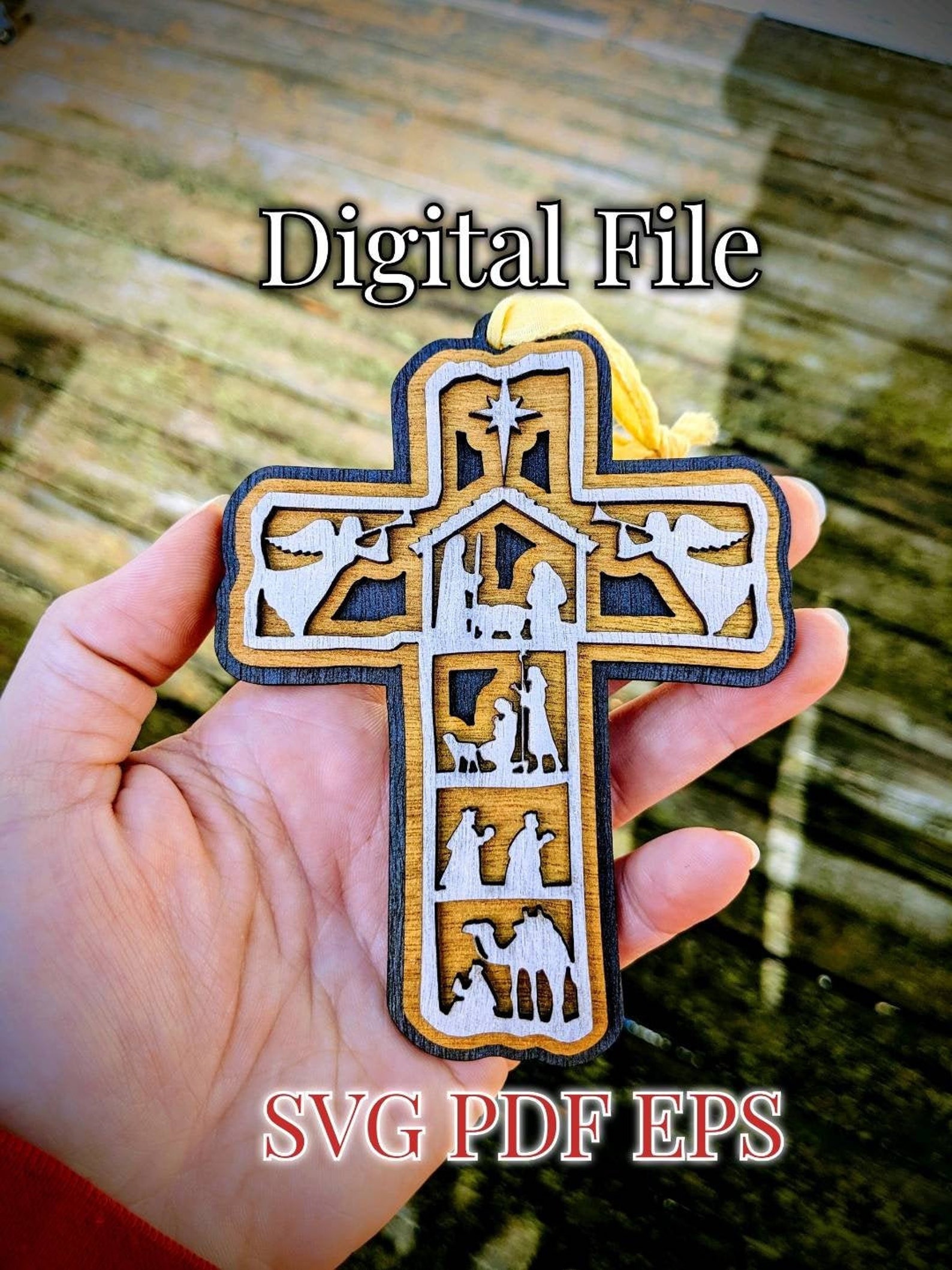 Christian Ornament SVG File Cross Nativity Manger Scene  Etsy
