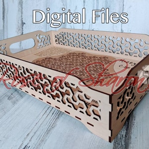 Stacking Puzzle Tablett SVG Datei, fraktal Jigsaw, Organizer, geometrisches Serviertablett, Griffe, CNC Template svg, Laser cut Dateien, Glowforge