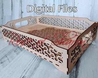 Stacking Puzzle Tray SVG file, fractal jigsaw, organizer, geometric serving tray, handles, cnc template svg, laser cut files, glowforge