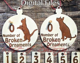 Naughty Pet Christmas ball SVG file, broken ornaments, bad cat, dog, christmas tree decorations, funny, counter, laser cut, glowforge files