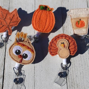 Fall, thanksgiving, pumpkin -Retractable ID Felt Badge Holder, Name Badge Holder - Cute Badge Reel - Nursing Badge - Felt Badge Reel