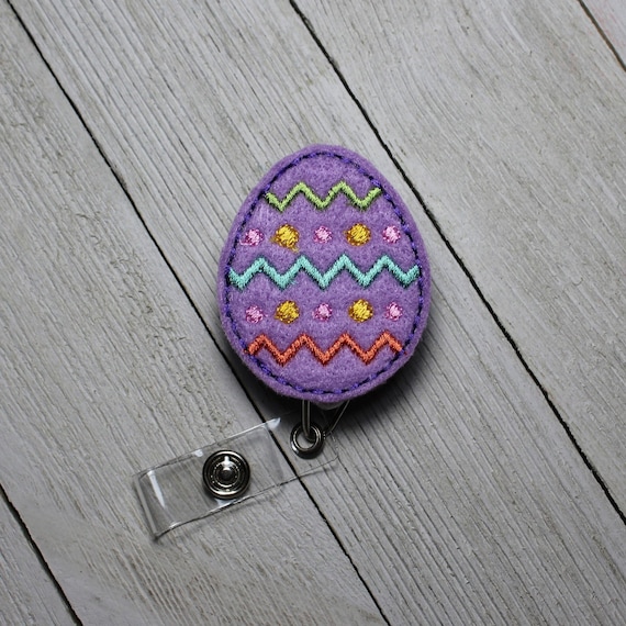 Easter Egg Badge Holder With Retractable Reel, Colored Egg Felt