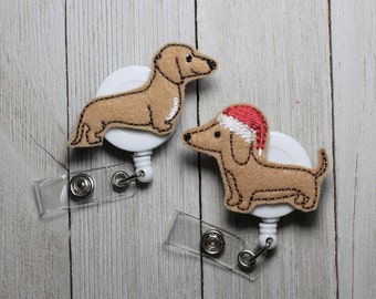 Dachshund badge holder with retractable reel, animal badge, dog badge holder, puppy ID, dachshund felt badge
