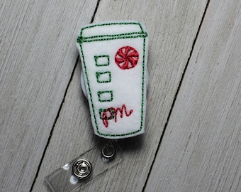 Peppermint Mocha badge holder, Latte badge holder, Coffee badge, Holiday badge, Coffee feltie