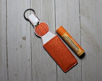 Pumpkin chapstick holder, glitter chapstick holder, thanksgiving chapstick holder, pumpkin key ring, Fall chapstick holder,