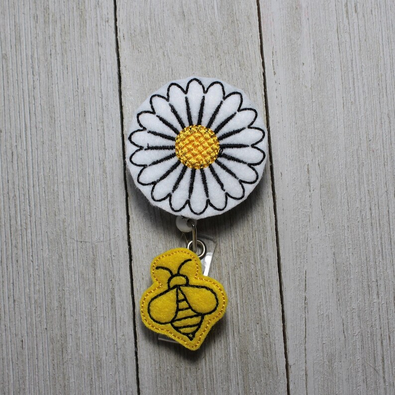 Flower and bee badge holder spring badge Bee keeper badge holder honey bee badge