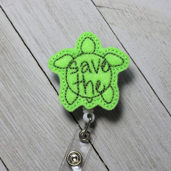 Save The Turtles badge holder with retractable reel, Save the turtles feltie, Turtle badge, animal badge holder, Turtle felt badge