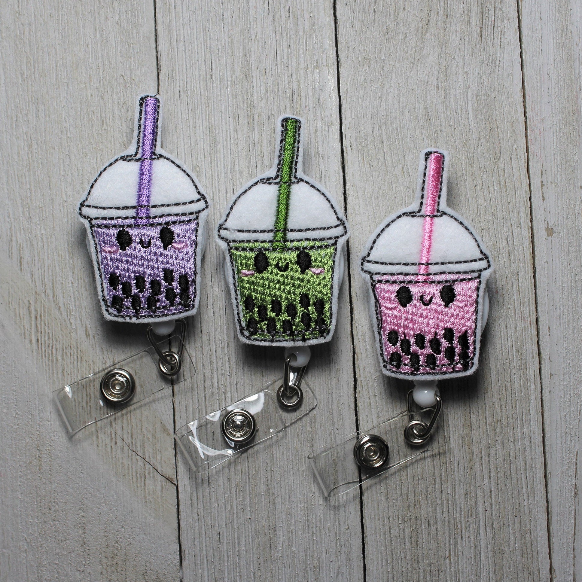 Boba Tea Badge Holder With Retractabel Reel Boba Felt Badge Etsy UK