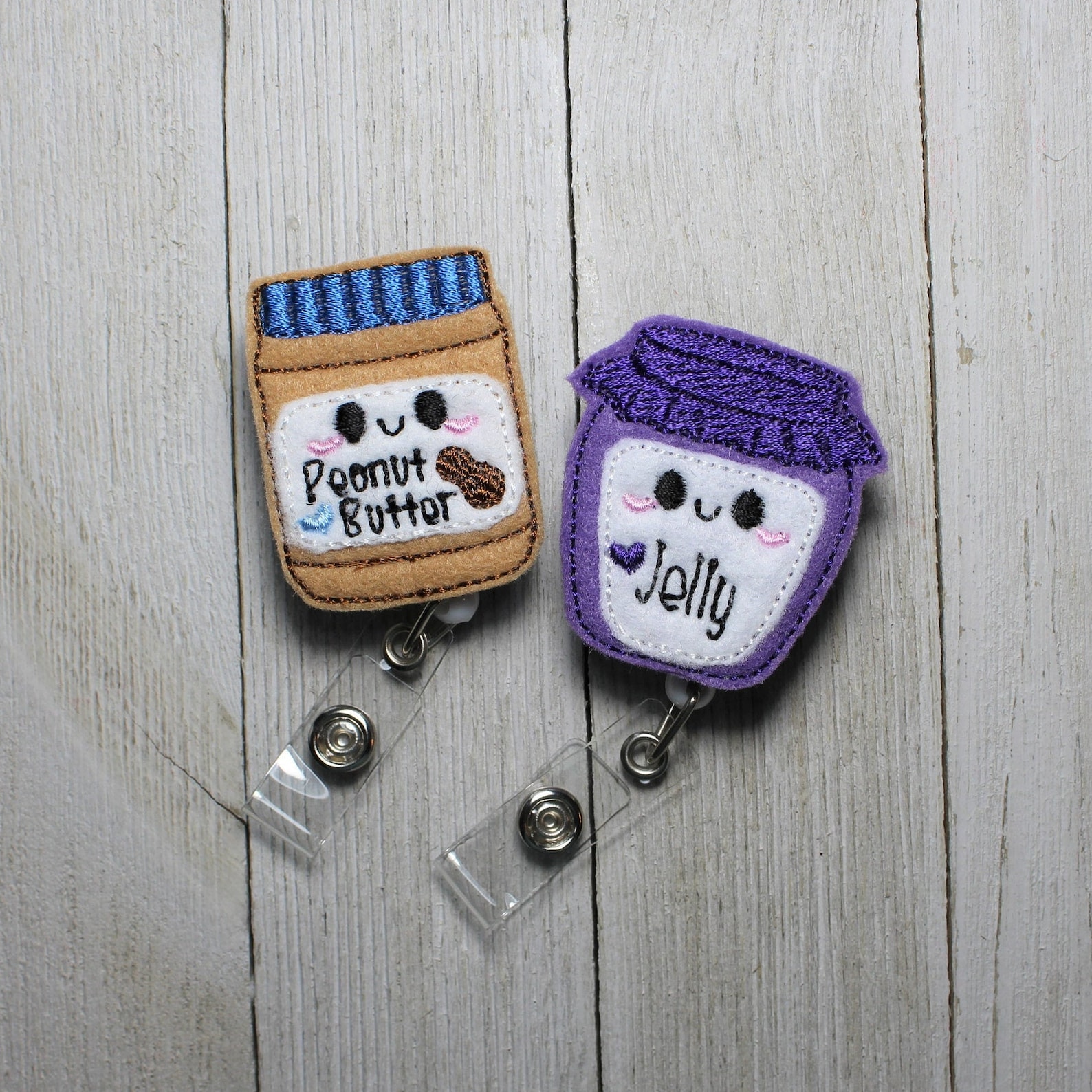 Peanut Butter and Jelly badge holder with retractable reel