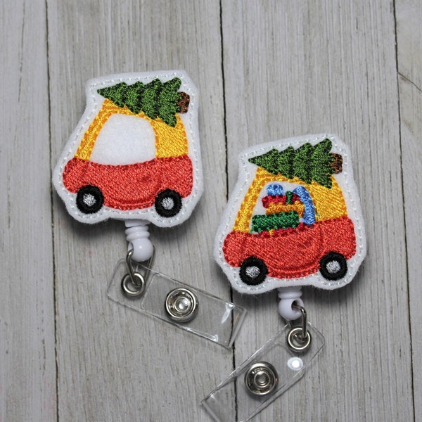 Coupe badge holder, tikes feltie, Kids car with Christmas Tree, Cozy felt badge, Christmas tree car badge