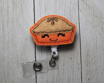 Pumpkin Pie badge holder with retractable name badge holder, Fall name tag clip, Pie feltie, Food badge, Pumpkin ID