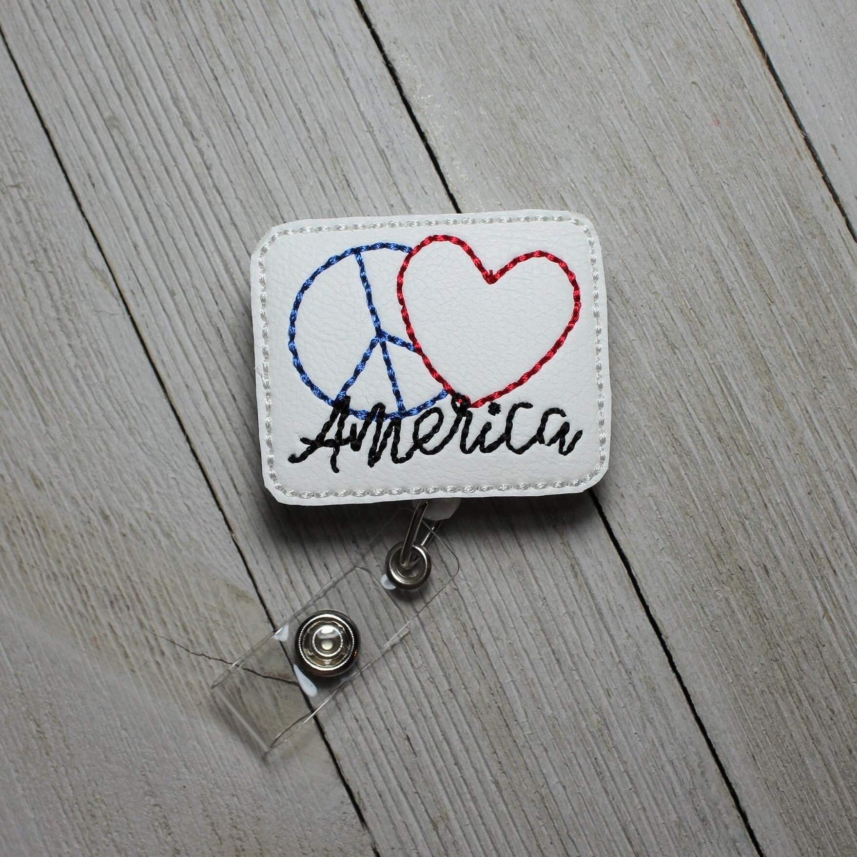 Peace, Love, America badge holder with retractable reel, fourth of July  badge, Patriotic badge, American badge, Holiday badge holder