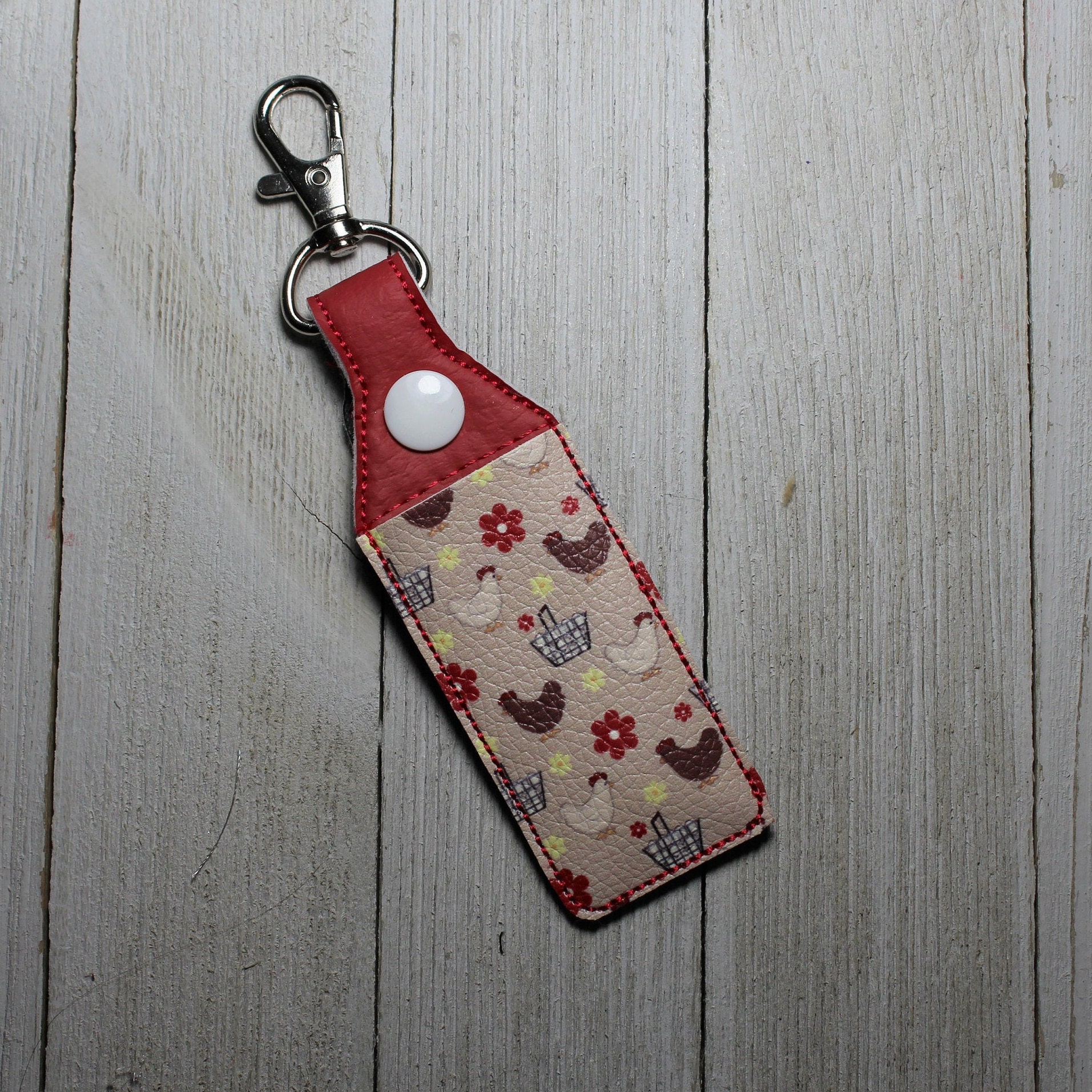 Chicken chapstick holder, farm print chapstick holder, chicken key ring,  farm key fob, animal chapstick holder