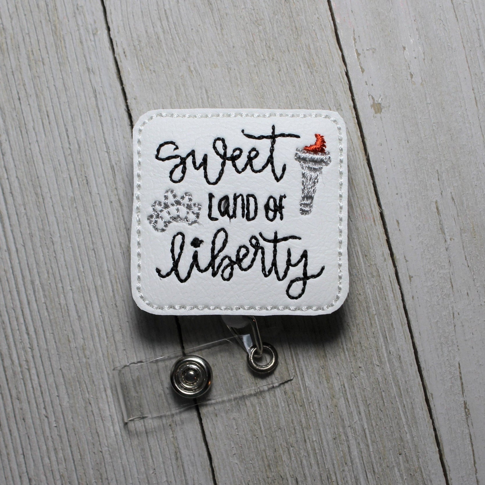 Sweet Land of Liberty, badge holder with retractable reel, Patriotic badge  holder, America badge, 4th July badge holder, Veteran's day badge