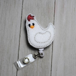 Chicken Name badge holder with retractable reel, Hen badge holder, bird ID badge, Farm animal name tag