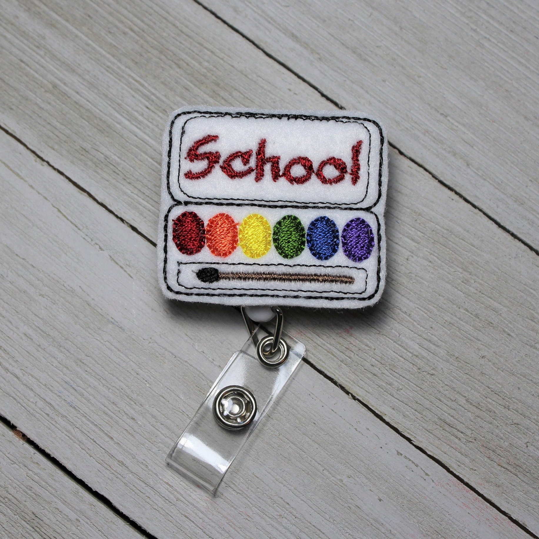 Water Color Pallet Badge Holder with Retractable Reel, Art Teacher Badge Holder, Teacher Felt Badge, Paint Pallet Badge