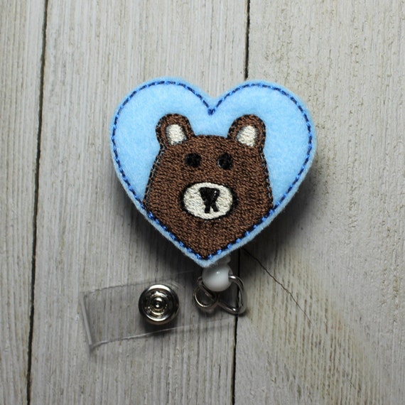 Bear Badge Holder, Bear ID Reel, Love Bears, Bear Lanyard, Brown Bear Badge,  Bear Feltie, Heart Bear, Retractable Reel Badge -  UK