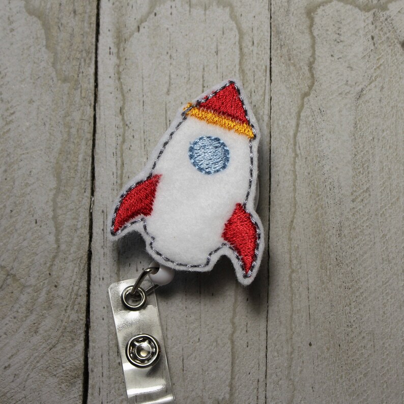 Rocket Ship Retractable Name Badge Holder Space Ship ID Tag Etsy