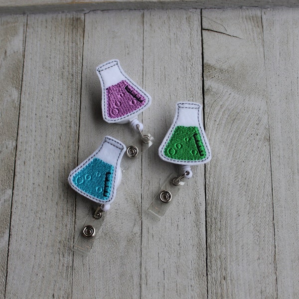 Science Vial / Flask Felt Retractable ID Badge Holder • Science Teacher • Cute Badge Reel • Teacher Badge