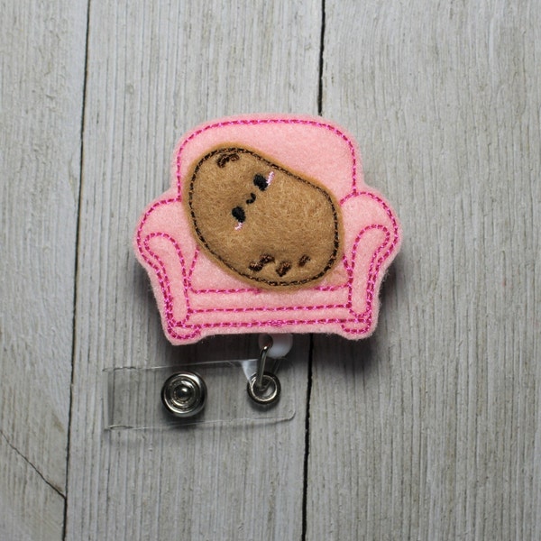 Couch Potato badge holder with retractable reel, Couch Potato felt badge, Couch Potato ID, Potato feltie, Fun Badge, Movie badge holder
