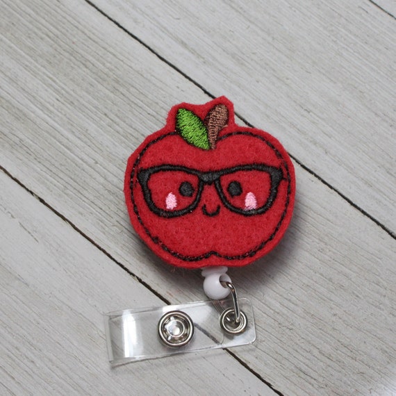 Nerd Apple Badge Holder With Retractable Reel, Teacher Apple Badge