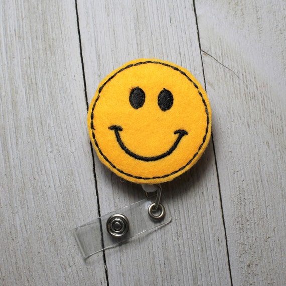 Smiling Face Badge Holder With Retractable Reel, Happy Badge