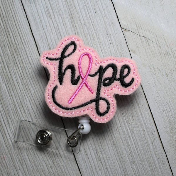 Hope Breast Cancer, badge holder, retractable reel, Cancer awareness badge, Oncology badge, Hope badge, pink ribbon