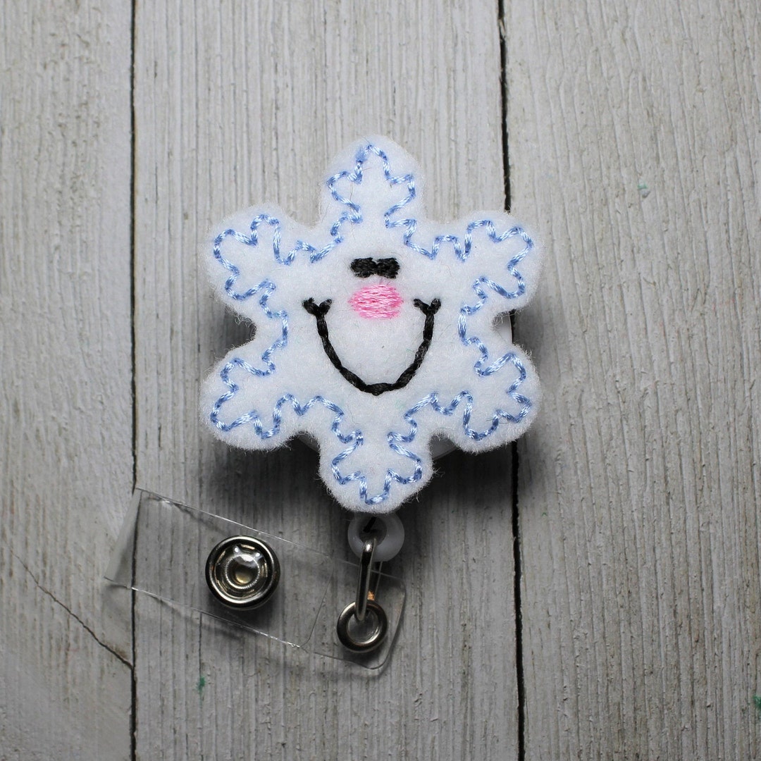 Smiling Snowflake Badge Holder With Retractable Reel, Snow Flake Felt