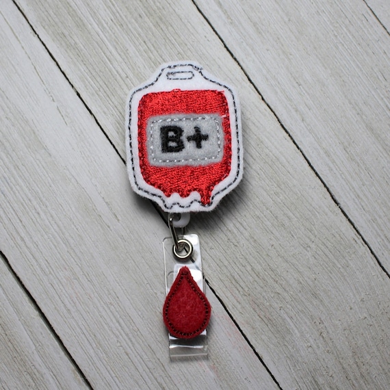B Positive Blood Bag Badge Holder With Retractable Reel, Medical