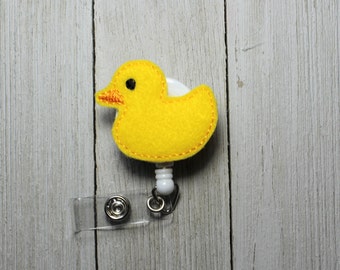 Rubber Duckie badge holder with retractable reel, Rubber duck badge holder, Duck ID, bird badge, yellow duck felite