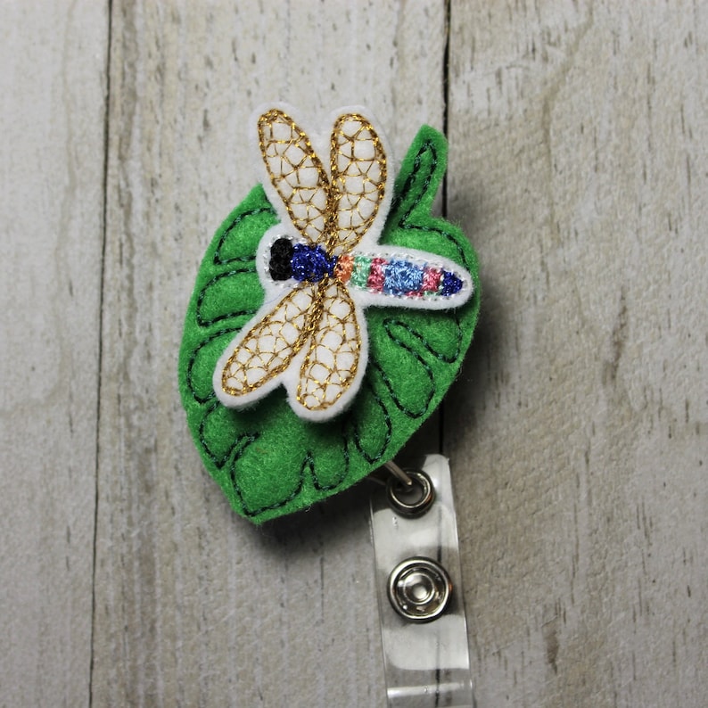 Dragonfly name tag Beautiful Shimmering Dragonfly retractable badge holder