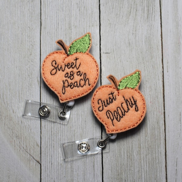 Peach badge holder with retractable reel, Sweet as a Peach badge holder, fruit badge, Just peachy badge