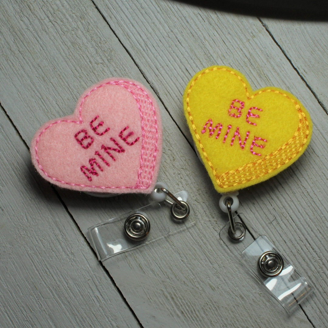 Conversation Heart Badge Holder With Retractable Reel, Valentine Heart