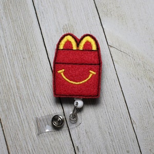 Kids meal box, badge holder, Happy meal, retractable reel badge, Meal Box lanyard, Red meal box, Burger Badge holder, McD badge