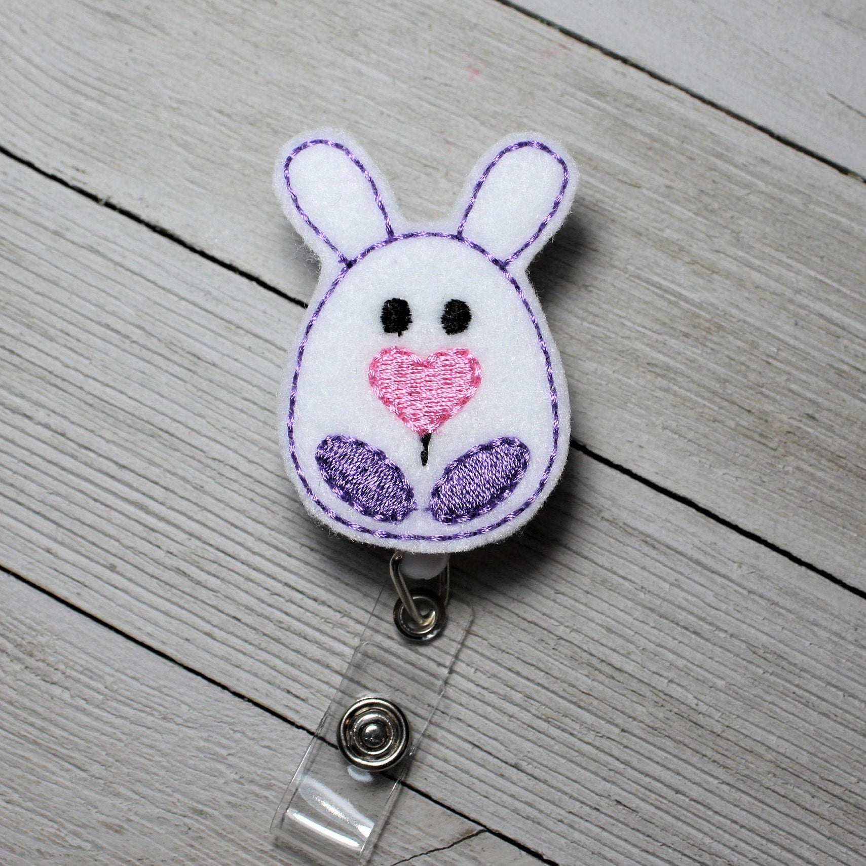 Egg Bunny badge holder with retractable reel