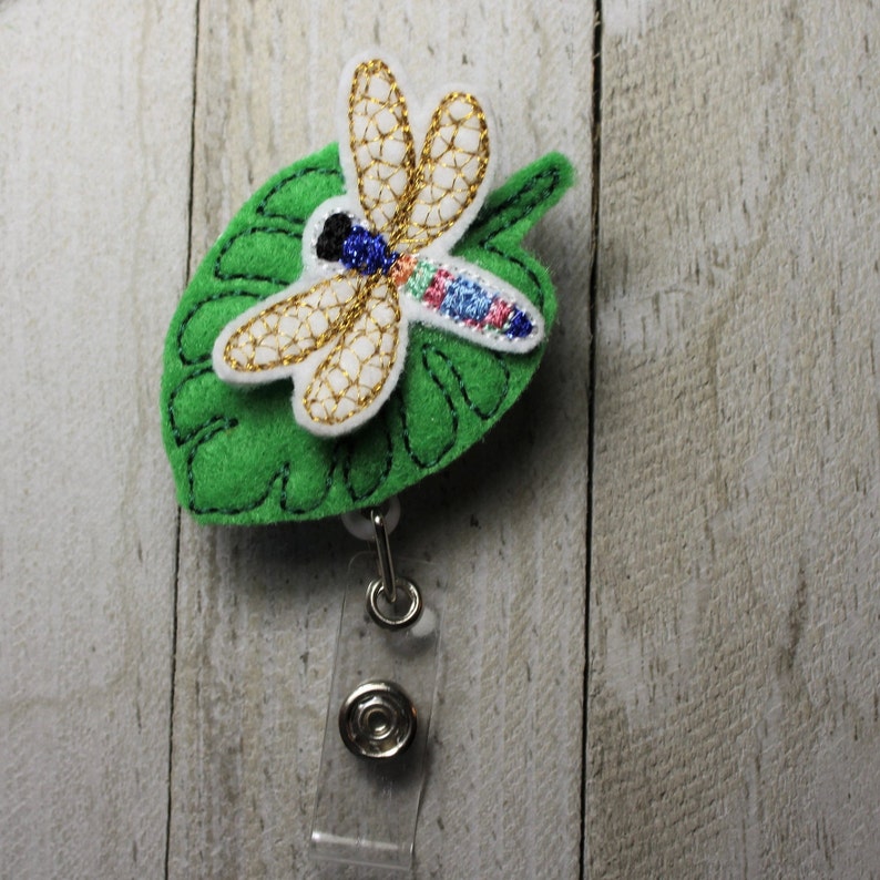Dragonfly name tag Beautiful Shimmering Dragonfly retractable badge holder