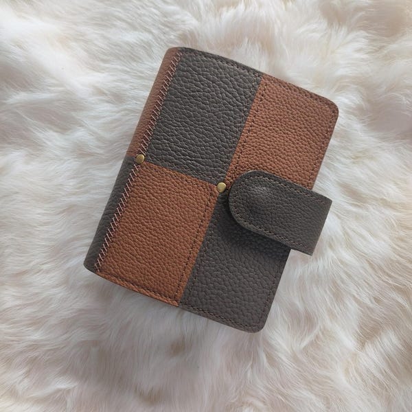Genuine Leather A7 Standard Size Organizer Agenda/Refillable Diary Travel journal for Filofax A7 standard insert, for Men Women #2308231
