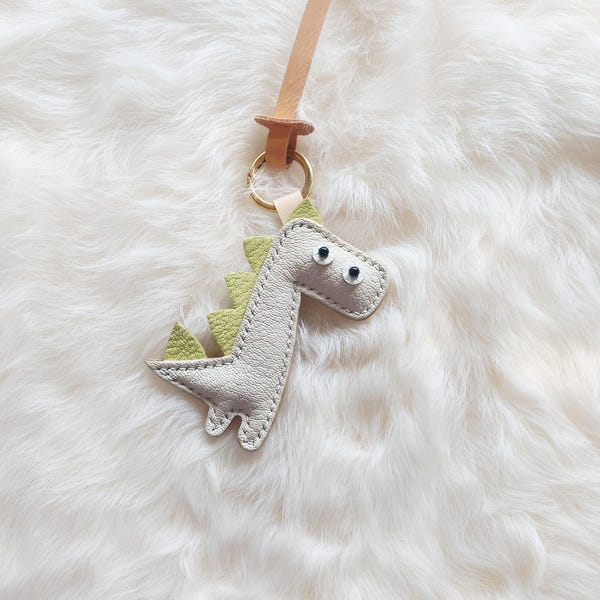Leather Bag Charm~Dinosaur Genuine Cow Leather keychain, #24090401